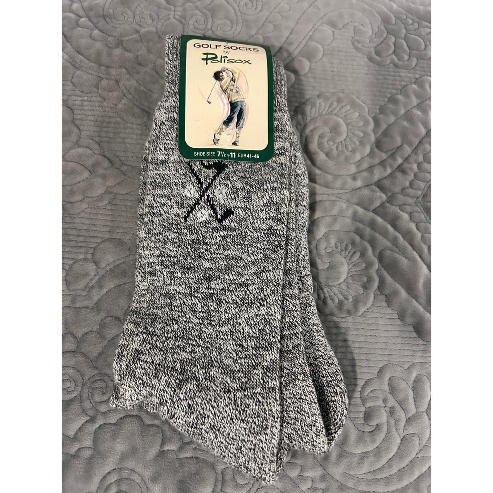 Polisox Mens Grey Marled Golf Socks Made in England Size 7.5-11 NWT Embroidered